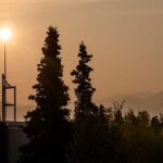 Wildfire smoke over UAA's Anchorage campus in 2019. (Photo by James Evans / University of Alaska Anchorage)
