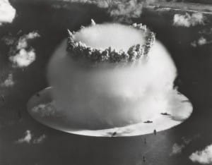 A 21 kiloton underwater nuclear weapons effects test, known as Operation CROSSROADS (Event Baker), conducted at Bikini Atoll (1946). Image-U.S. Army Signal Corps