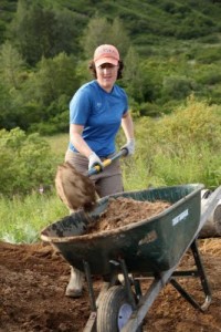 Kodiak archaeologist Molly O'Dell working at the Amak site, 2012.