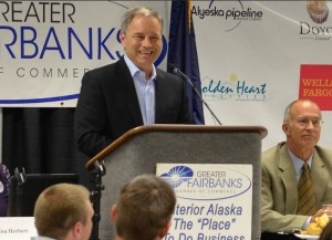 Governor Parnell speaking in Fairbanks and discussing funding for UAF powerplant. Image-State of Alaska