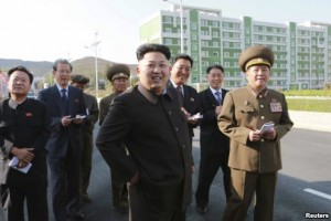 North Korean leader Kim Jong Un arrives at the newly built Wisong Scientists Residential District in this undated photo released by North Korea's Korean Central News Agency (KCNA) in Pyongyang October 14, 2014.