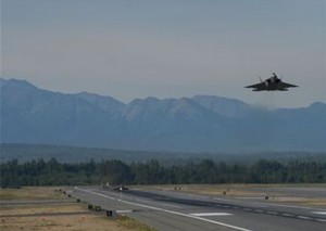 An F-22 Raptor takes off during Exercise Polar Force 13-5 on Joint Base Elmendorf-Richardson.(U.S. Air Force photo/Airman 1st Class Tammie J. Ramsouer)