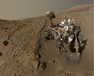 A self-portrait taken by the car-size Curiosity rover on the surface of Mars in April/May 2014. Image courtesy NASA/JPL-Caltech/MSSS.
