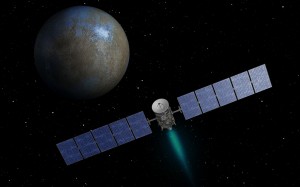 This artist's concept shows NASA's Dawn spacecraft heading toward the dwarf planet Ceres. Image credit: NASA/JPL-Caltech