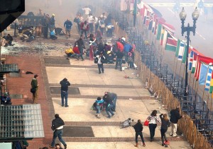 Scene at the Boston Marathon moments after the explosion. Image Aaron Tang/creative commons