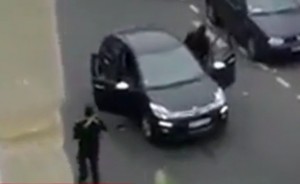 Gunmen escape in a Citroen after the attack. Image-screenshot, French video