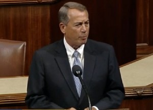Speaker of the House John Boehner speaking in support of  de-funding Immigration Deferment on the House floor on Wednesday.