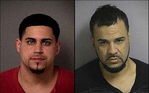 Luis Vazquez and Jose Vales were arrested by Kissimmee police officer after a baggie of cocaine was thrown from the vehicle and landed on the cruiser's hood, Wednesday, Jan. 14, 2015. (PHOTOS/Kissimmee Police Department)