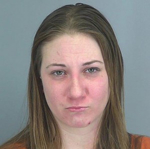 29-year-old Heather Freeman of Spartanburg blamed a Hispanic man for attacking and stabbing her on Valentines Day. Spartanburg booking photo.