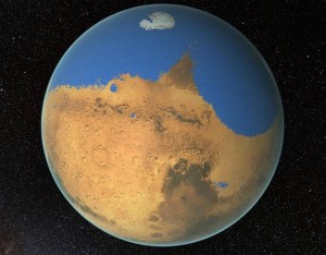 NASA scientists have determined that a primitive ocean on Mars held more water than Earth's Arctic Ocean and that the Red Planet has lost 87 percent of that water to space. Image Credit: NASA's Goddard Space Flight Center