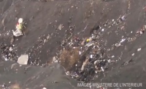 Part of the debris field of the crashed Germanwings Airbus A320 that was crashed into the mountainous region of the Frech Alps on Tuesday. Image- French Ministry of the Interior