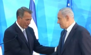 House Speaker John Boehner making joint press statement with Israel's Prime Minister Netanyahu.