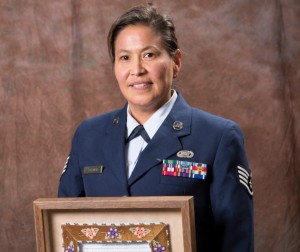 Staff Sgt. Wanda Solomon, traffic management office packer with the 176th Logistics Readiness Squadron, Alaska Air National Guard, poses for a photo.(Photo courtesy Doyon, Limited)