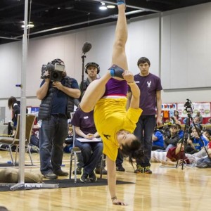 Autumn Ridley of Anchorage performs in the Alaskan High Kick during the 2014 NYO Games at the Dena’ina Center in Anchorage. Autumn broke the world record in the event with a kick of 83 inches. PHOTO BY WAYDE CARROLL
