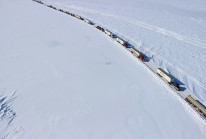 Commercial traffic moving along the Dalton Highway on Tuesday. Image-ADOT&PF