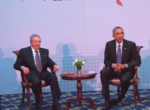 President Obama meets with Cuba's president Castro on April 11th. Image-White House