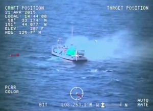 Helicopter cam of the Northern Pride as it burns near Kodiak. Image-Coast Guard