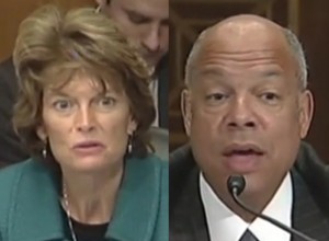 Senator Murkowski (L) asked Secretary of DHS Jeh Johnson(R) what he might do to "step it up" in the Arctic on Wednesday. 