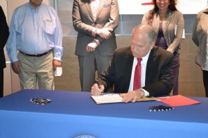 Governor Bill Walker signed an Arctic policy bill into law in Anchorage on Monday, May 11, 2015. Image-State of Alaska