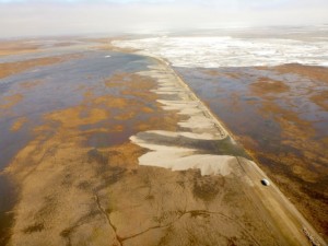  Aerial of the Dalton Highway shows receding water. ADOT&PF photo.