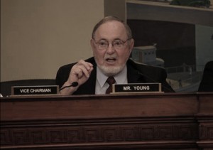 Congressman Young discussing Arctic development in the Energy and Mineral Resources Subcommittee. Image-Office of Representative Don Young