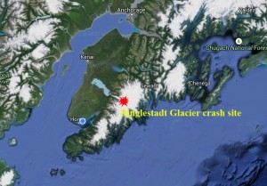 Pilot, Joshua Mastre, crashed his aircraft near Dinglestadt Glacier, but failed to report the incident troopers say. Image-Google maps