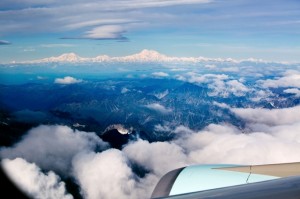 Denali is seen from a window on Air Force One during descent into Anchorage, Alaska, Aug. 31, 2015. (Official White House Photo by Pete Souza)