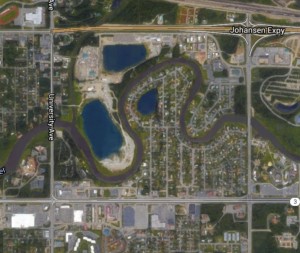 Searchers combed the Chena River between University Avenue Bridge and Peger Road Bridge for a man who went missing after overturning in a raft on Tuesday afternoon. Image-Google Maps