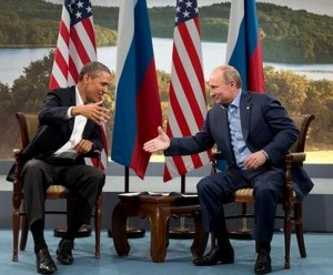 Putin and Obama shake hands at G8 summit, June 17, 2013