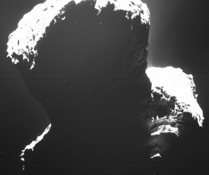 Image of the southern polar regions of comet 67P/Churyumov-Gerasimenkotaken was taken by Rosetta's Optical, Spectroscopic, and Infrared Remote Imaging System (OSIRIS) on September 29, 2014. Image credit: ESA/Rosetta/MPS for OSIRIS Team