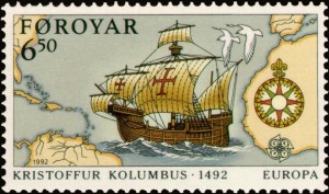 Postage stamp issued by the Faroe Islands commemorating the discovery of America. Image-Public Domain