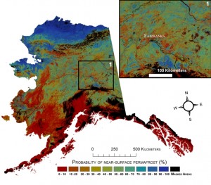 Current probability of near-surface permafrost in Alaska. Image-USGS
