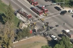 Aerial view of scene near San Bernadino shootings Wednesday morning. Image-Screengrab