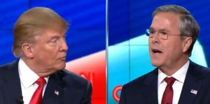 Donald Trump (r) and Jeb Bush (l) traded barbs at last night's Las Vegas Republican debate. Image-CNN video screengrab