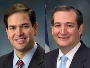 Florida Senator, Marco Rubio, left, has taken 3rd place in the polls, while Texas Senator, Ted Cruz, now sits in 2nd place.