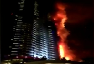 Fire engulfed the 63-story Dubai hotel on New Years night. Image-VOA