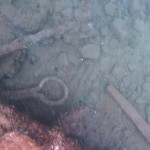 A small anchor and other objects that were observed during the Lost Whaling Fleets expedition. (Credit: NOAA)