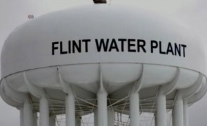 Flint water tower in Flint, Michigan.