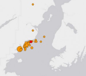 Aftershocks continue in the area of the initial quake. Image-USGS
