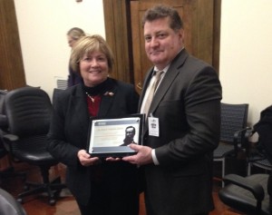 Nicholas Mastrodicasa is presented the Henry Gannett Award by Suzette Kimball, Director of the U.S. Geological Survey
