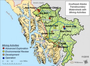 Southeast Alaska Transboundary Watersheds with mining activities. Image-Salmon without Borders