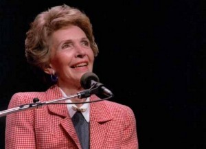 Former First Lady, Nancy Reagan speaking at a 'Just Say No' Rally in Los Angeles, California. 5/13/87. Image-Public Domain
