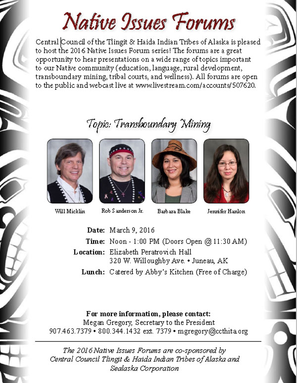 Native Issues Forum-Wednesday, March 9th