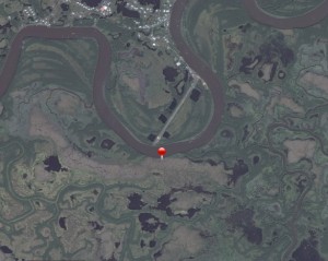 Location where the excavator went through the ice south of Tuntutuliak. Image-DEC