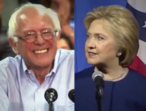 Democratic presidential candidates Bernie Sanders (L) and Hillary Clinton (R).