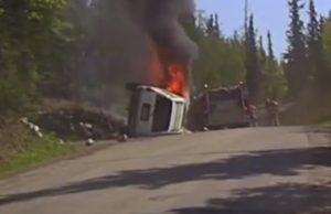 The Anchorage Fire Department responded to put out the flames as they spread over the vehicle. Image-Anchorage Police dashcam