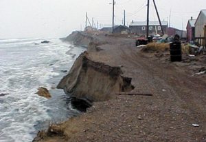 Shishmaref, shown here, suffers erosion problems from intense Bering Sea storms. Image-NOAA