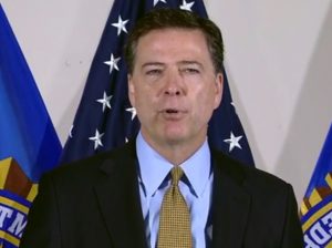 FBI Chief James Comey announcing agency's decision to not bring charges in Clinton Email case.