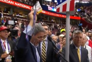 Delegates reolt at National Convention after being denied a roll call vote on convention rules. Image-CSPAN screengrab