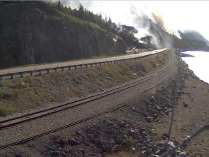 The McHugh Creek fire burned close to the Seward Highway, at times dropping burning debris onto the highway. Image-AKDOT&PF